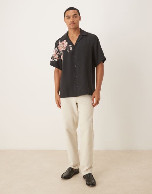 ASOS DESIGN relaxed fit shirt with floral print detail in black, 2 of 5