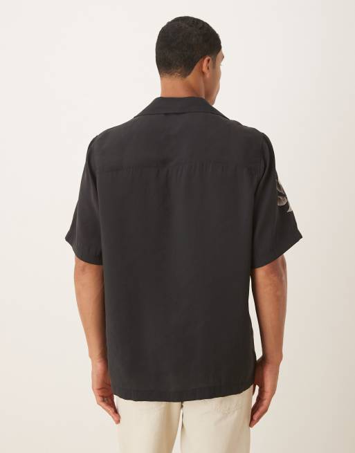 ASOS DESIGN relaxed fit shirt with floral print detail in black, 3 of 5