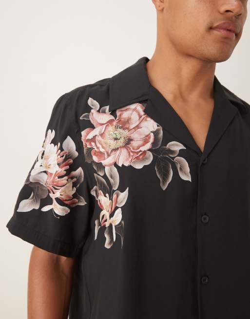 ASOS DESIGN relaxed fit shirt with floral print detail in black, 5 of 5
