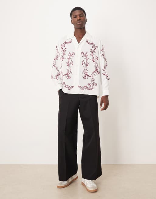 ASOS DESIGN relaxed fit shirt with print in off white, 2 of 5