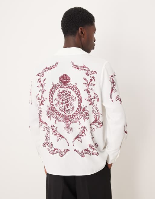 ASOS DESIGN relaxed fit shirt with print in off white, 3 of 5