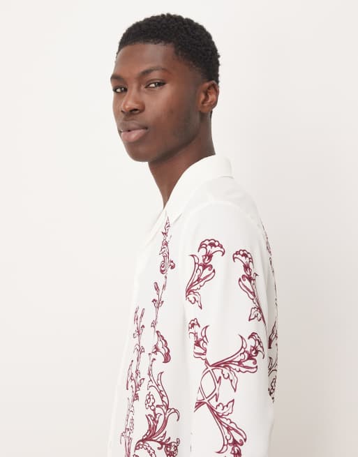 ASOS DESIGN relaxed fit shirt with print in off white, 4 of 5