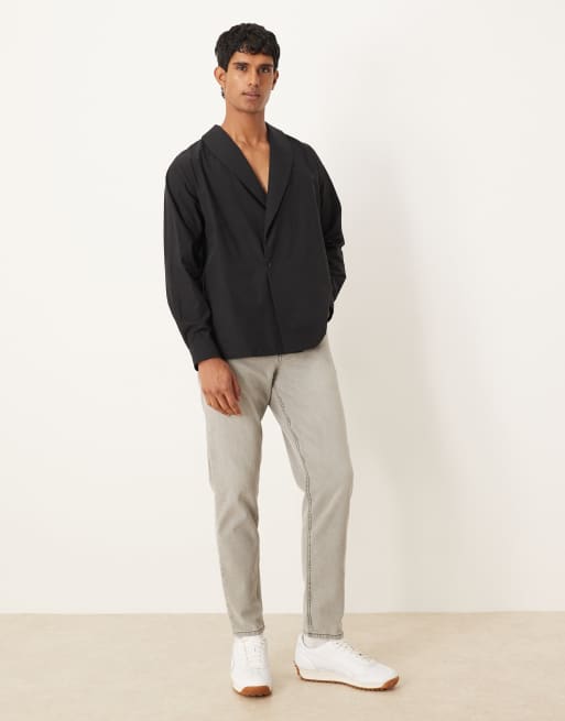 ASOS DESIGN relaxed fit shirt with shawl collar in black
