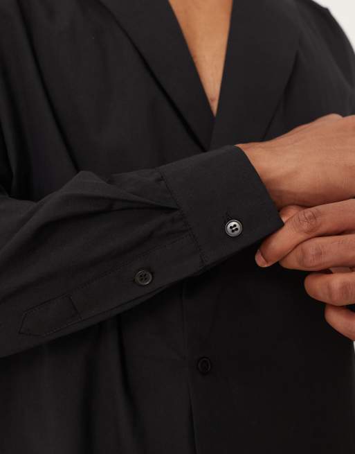 ASOS DESIGN relaxed fit shirt with shawl collar in black