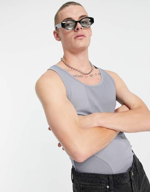ASOS DESIGN relaxed fit singlet with seaming and dropped armhole in grey