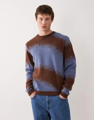 Relaxed-Fit-Strickpullover in Braun und Blau mit Grafik-Bunt Bunt M