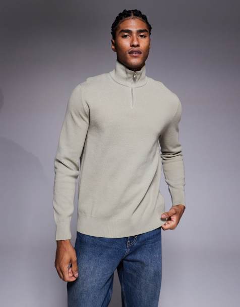 ASOS DESIGN – Relaxed-Fit-Strickpullover in Grün mit kurzem Reißverschluss - view 1