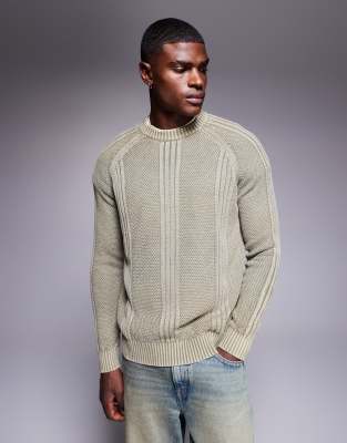 Relaxed Fit Strickpullover in Hellgrün mit Einsätzen auf der Vorderseite Grün M