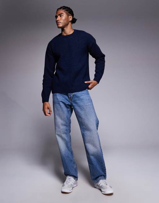 ASOS DESIGN – Relaxed-Fit-Strickpullover in Marineblau mit Rundhalsausschnitt, 2 von 5