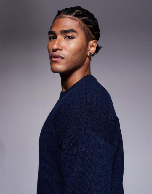 ASOS DESIGN – Relaxed-Fit-Strickpullover in Marineblau mit Rundhalsausschnitt, 4 von 5