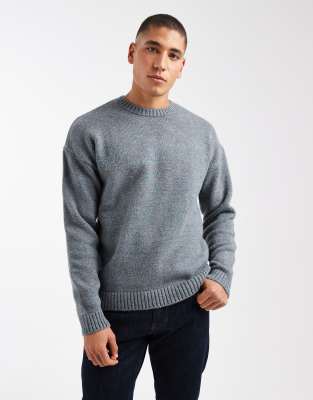 Relaxed-Fit-Strickpullover in meliertem Blau mit Rundhalsausschnitt-Marineblau Marineblau S