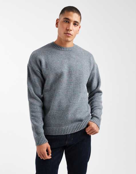 ASOS DESIGN – Relaxed-Fit-Strickpullover in meliertem Blau mit Rundhalsausschnitt - view 1