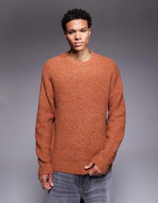 Relaxed-Fit-Strickpullover in Rost mit Rundhalsausschnitt-Orange Orange S
