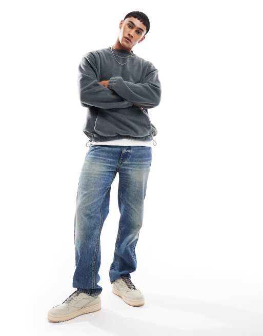 ASOS DESIGN – Relaxed-Fit-Sweatshirt aus Fleece in Anthrazit mit Knebelknopf-Detail, 3 von 4