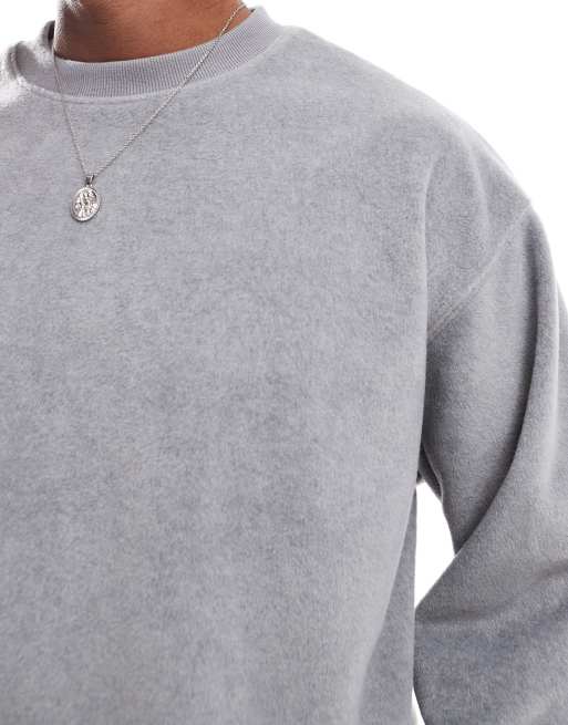 ASOS DESIGN – Relaxed-Fit-Sweatshirt aus Polarfleece in meliertem Grau, 3 von 4