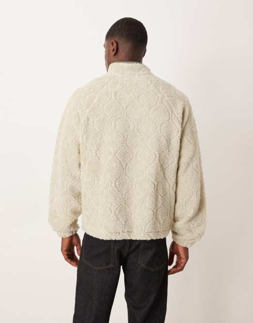 ASOS DESIGN – Relaxed-Fit-Sweatshirt aus Teddystoff in Beige mit kurzem Reißverschluss, 3 von 5