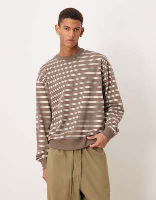 Relaxed-Fit-Sweatshirt in Braun gestreift-Brown Brown M