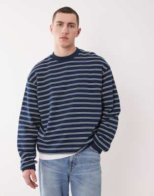 Relaxed-Fit-Sweatshirt in Marineblau gestreift Marineblau S