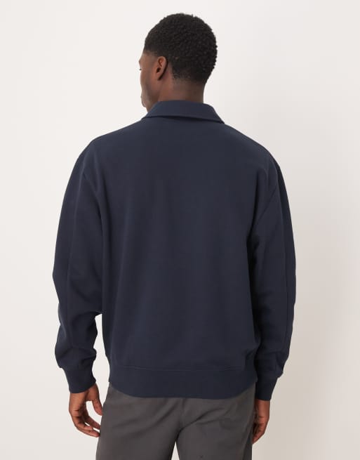 ASOS DESIGN – Relaxed-Fit-Sweatshirt in Marineblau mit Polokragen, 3 von 5