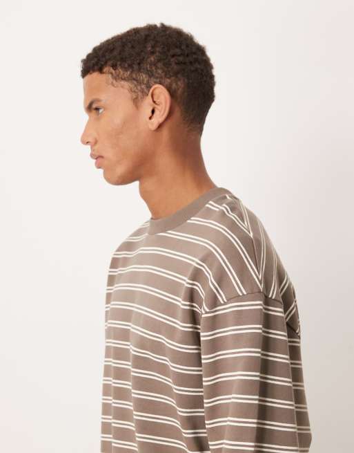 ASOS DESIGN relaxed fit sweatshirt in stripe brown, 4 of 5