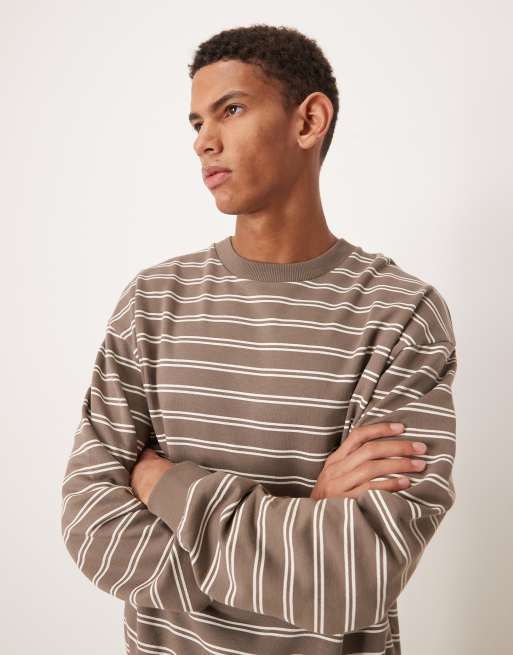ASOS DESIGN relaxed fit sweatshirt in striped brown, 5 of 5