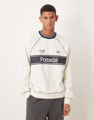 Relaxed-Fit-Sweatshirt in Wollweiß mit Textprint und Kontrastnähten Weiß S