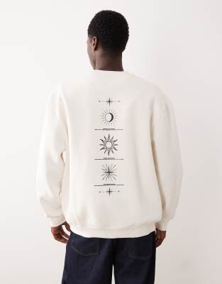 Asos Design Relaxed Fit Sweatshirt With Celestial Spine Print In White