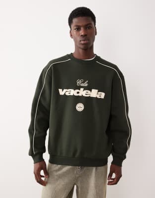 Asos Design Relaxed Fit Sweatshirt With Piping And Print In Green