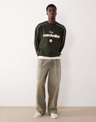 Asos Design Relaxed Fit Sweatshirt With Piping And Print In Green