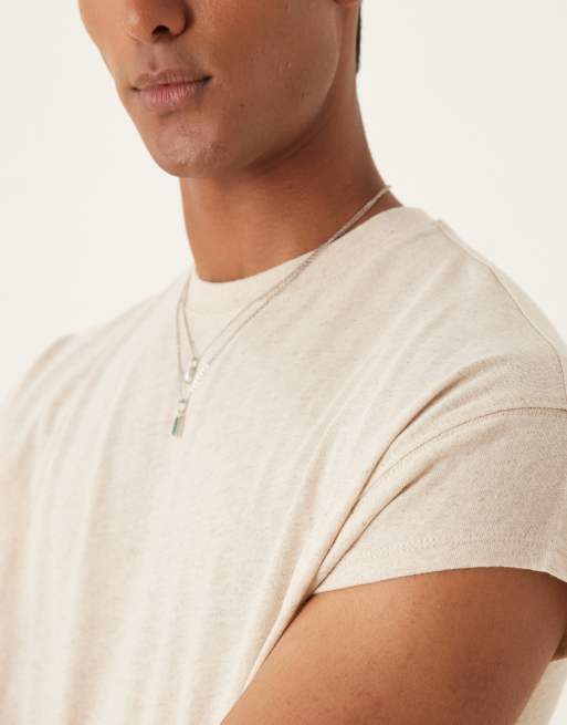 ASOS DESIGN – Relaxed-Fit-T-Shirt aus Leinenmix in Beige mit Kappärmeln  , 4 von 4