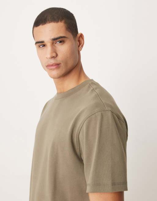 ASOS DESIGN – Relaxed-Fit-T-Shirt aus schwerem, angerautem Baumwollstoff in Khaki , 4 von 5