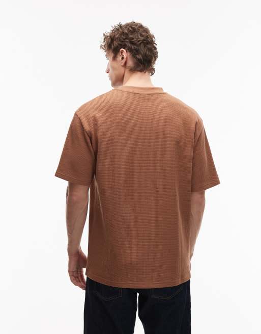 ASOS DESIGN – Relaxed-Fit-T-Shirt aus schwerem Stoff in Braun mit Waffelstruktur, 3 von 5