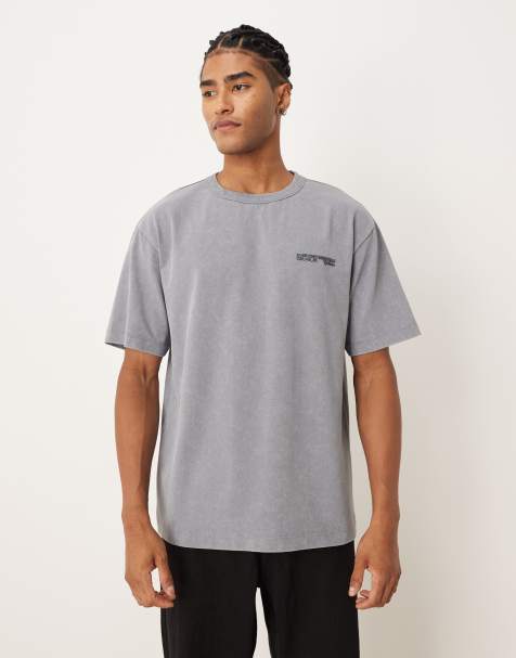 ASOS DESIGN – Relaxed-Fit-T-Shirt aus schwerem Stoff in verwaschenem Hellgrau mit Text-Print - view 1