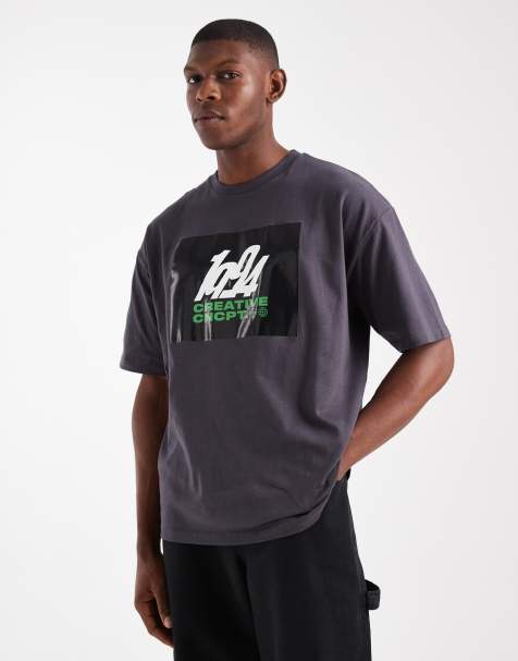 ASOS DESIGN – Relaxed Fit T-Shirt in Anthrazit mit Vinyl-Straßen-Print - view 1