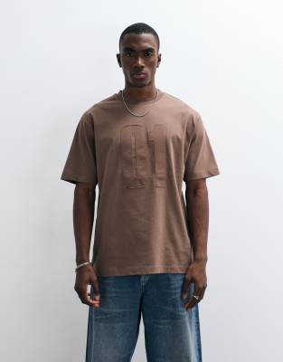 Relaxed-Fit-T-Shirt in Braun mit „10"-Applikation-Grün Grün M