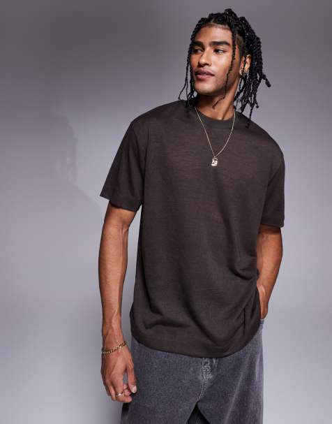 ASOS DESIGN – Relaxed Fit T-Shirt in brauner Leinenoptik - view 1