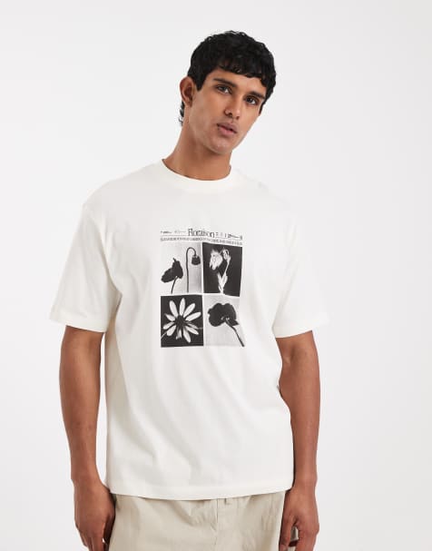 ASOS DESIGN – Relaxed-Fit-T-Shirt in Cremeweiß mit abstraktem Blumen-Grafikprint - view 1