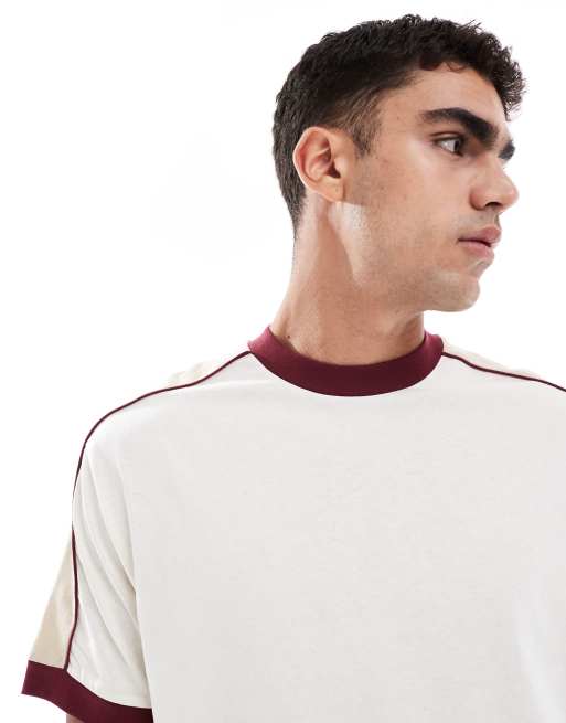 ASOS DESIGN – Relaxed-Fit-T-Shirt in Cremeweiß mit farblich abgesetztem Detail , 5 von 5