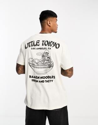 ASOS DESIGN relaxed fit T-shirt in off white with ramen skate back print