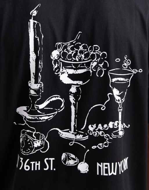 ASOS DESIGN – Relaxed-Fit-T-Shirt in Schwarz mit Weinbar-Grafikprint, 5 von 5
