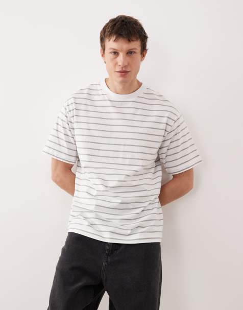 ASOS DESIGN relaxed fit t-shirt in white and grey stripe