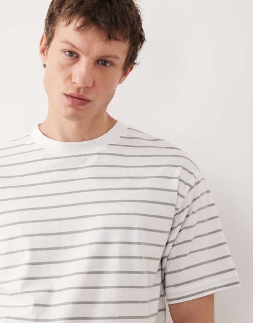 ASOS DESIGN relaxed fit t-shirt in white and grey stripe, 5 of 5