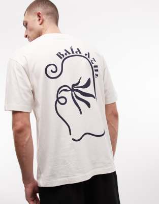Relaxed-Fit-T-Shirt in Wollweiß mit Blumen-Print Weiß XS