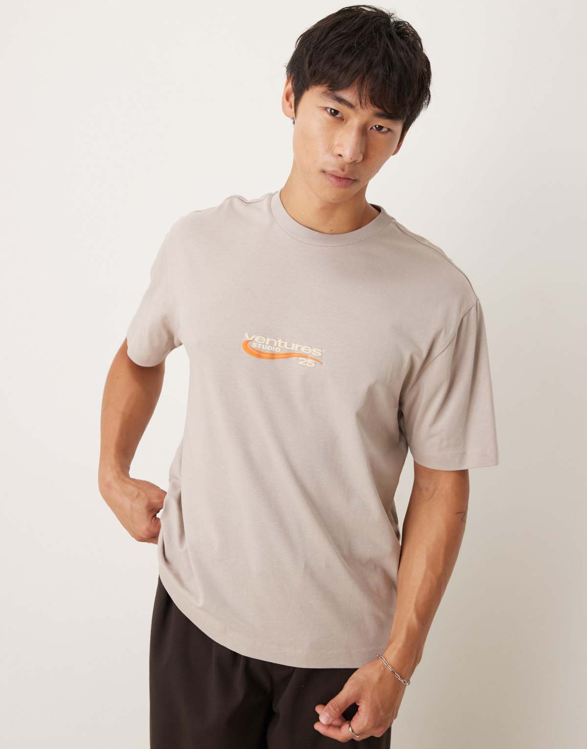 ASOS DESIGN relaxed fit t-shirt with chest print detail in stone