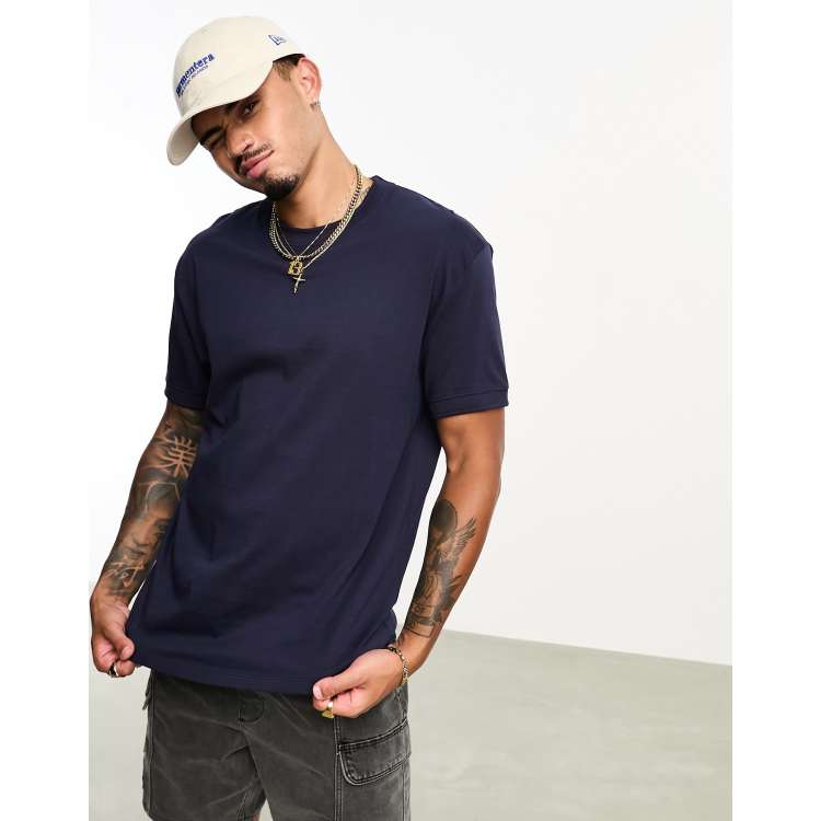 ASOS DESIGN relaxed T-shirt in black with front and back blue