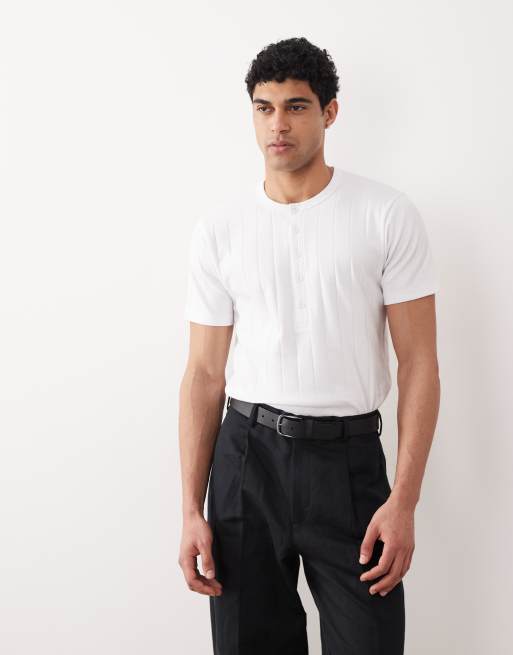  ASOS DESIGN relaxed fit t-shirt with henley neck in white, 3 of 5