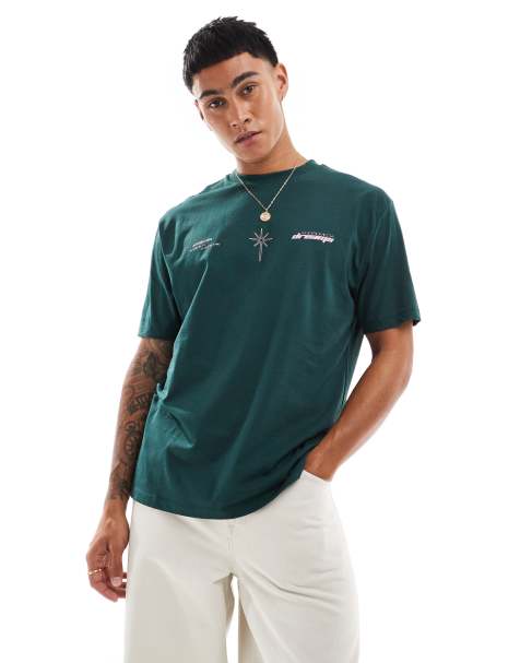 ASOS DESIGN relaxed fit t-shirt with multi placement print in green - view 1