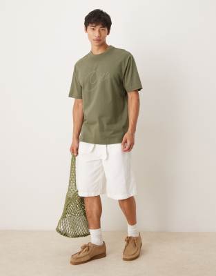 Asos Design Relaxed Fit T-shirt With Script Print Detail In Green