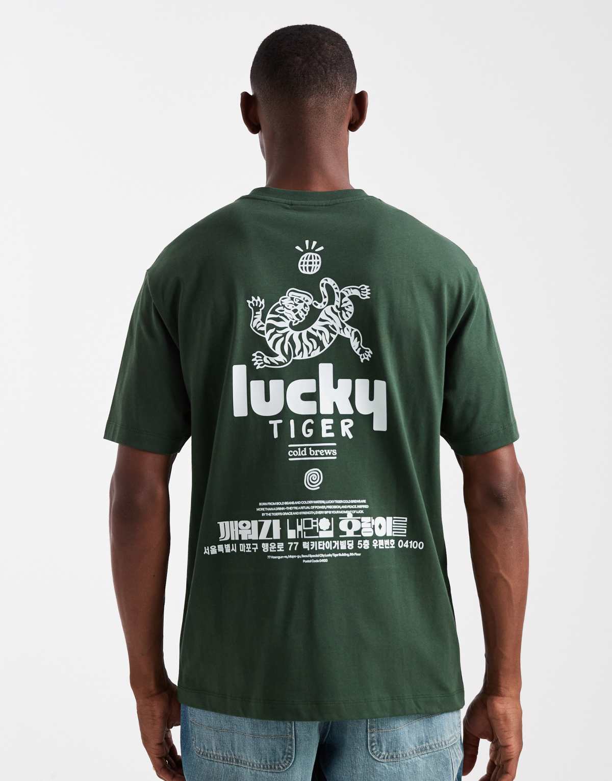 ASOS DESIGN relaxed fit t-shirt with souvenir print in dark green
