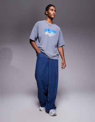 Asos Design Relaxed Fit T-shirt With Studio Ventures Graphic In Blue